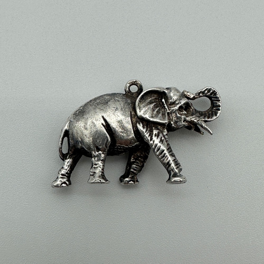Vintage Silver Tone Elephant Charm Pendant Good Luck Trunk Up Animal Jewelry
